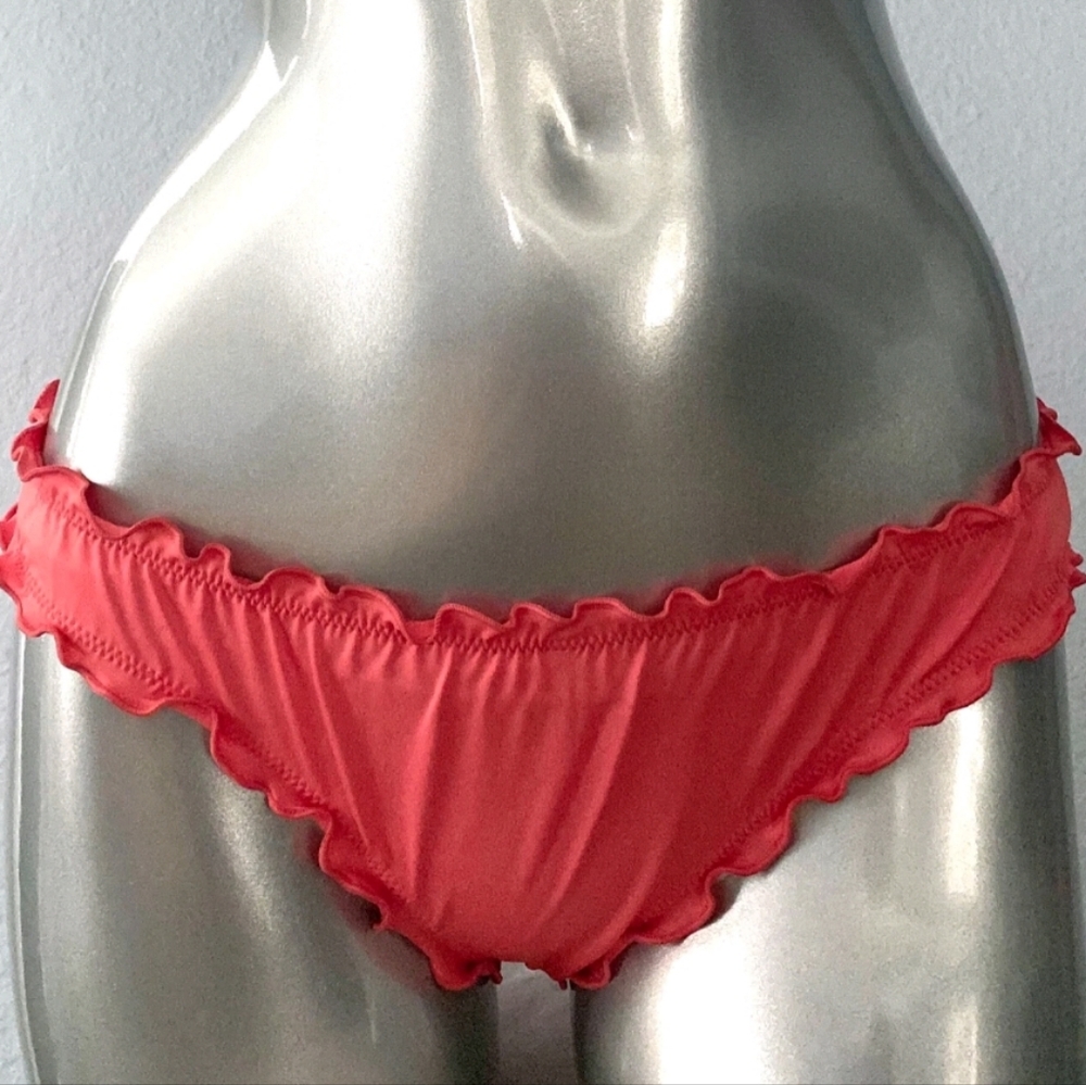 VICTORIA'S SECRET L CORAL RUCHED BACK RARE THE CHEEKY RUFFLE BIKINI BOTTOM